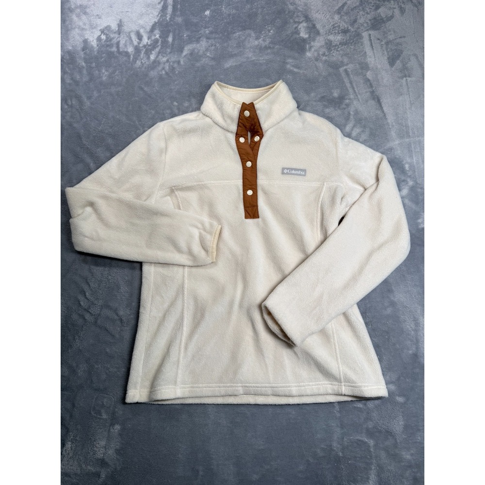 Columbia Benton Springs Fleece Pullover Womens Small Cream Half Snap Mock Neck